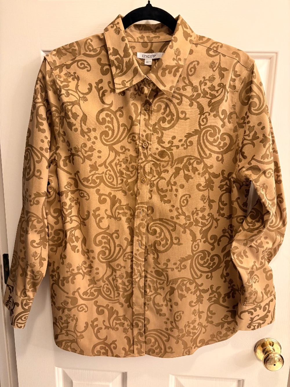 Chico's No-Iron Tan/Brown Shirt Size 2 U.S. 12